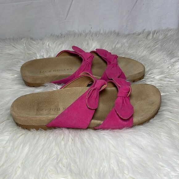 Jack Rogers Hot Pink Tie Suede Strap Slides Sz 9 - Picture 5 of 7
